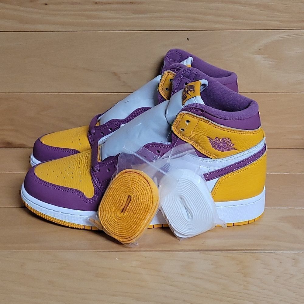 Air Jordan 1 Retro High OG GS Brotherhood University Gold Bordeaux 575441-706 - Picture 6 of 11